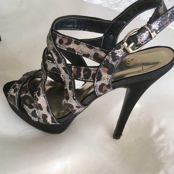 Platform Caged Stilletos Sandals Leopard Sequins - Picture 7 of 10